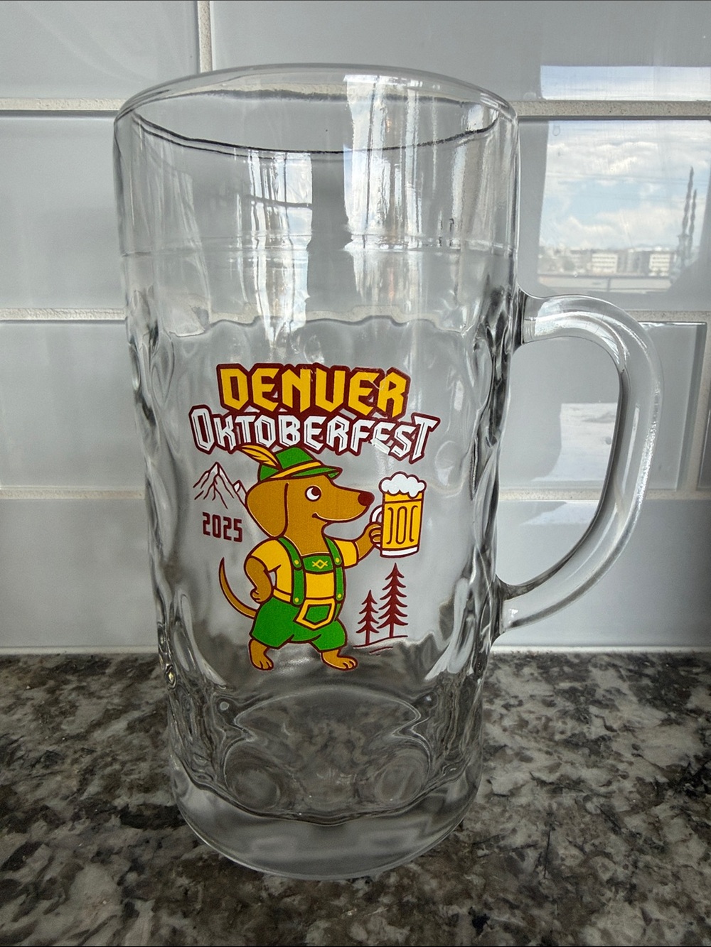 Denver Oktoberfest 2025 Official Souvenir Dimpled Glass Beer Mug Stein 1L